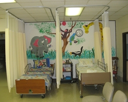 Cubicle Area with Curtain and Tracks at Interior Renovation Central Special School